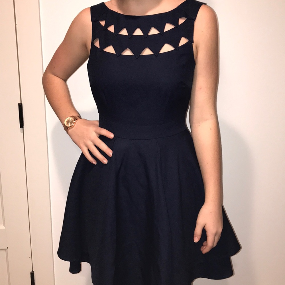 Lulu’s Navy Backless Homecoming Dress